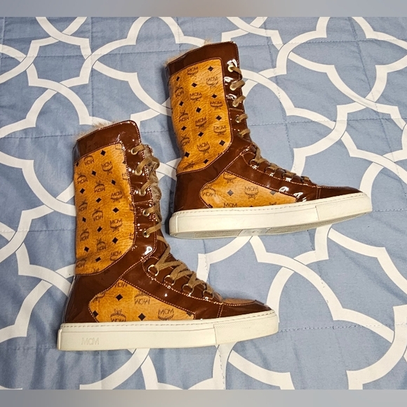 MCM Vicetos Fur Sneakers Lace-up Boots US Size 6.5 - Picture 3 of 13